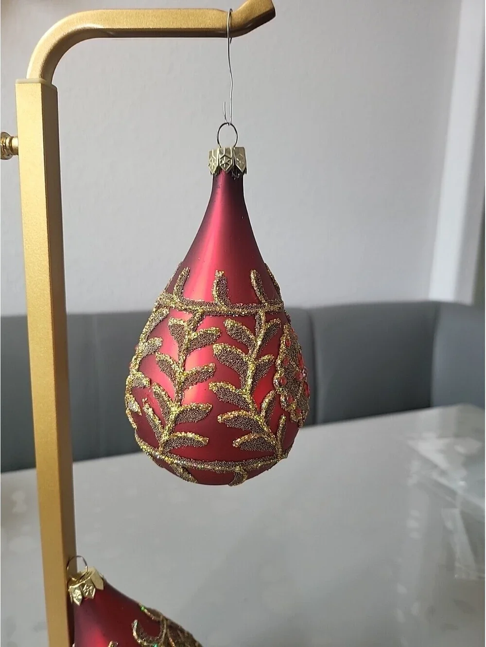 Vintage Set Mercury Glass Finial Red Gold Rhinestones Christmas Ornament 5.5